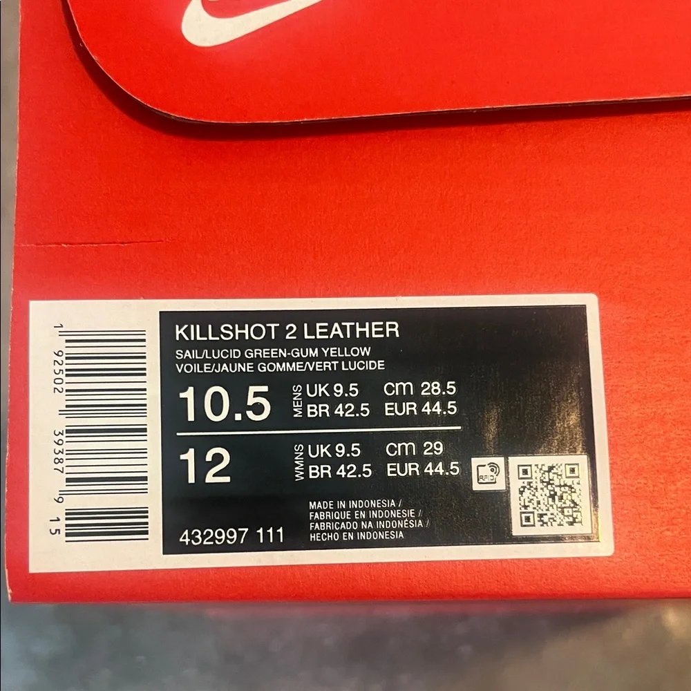 Nike Killshot 2 White Leather Sneakers with Lucid Green Swoosh and Gum Sole 10.5 - Picture 6 of 6